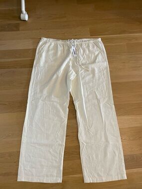 Garage Women’s White Drawstring Linen-Blend Chinos